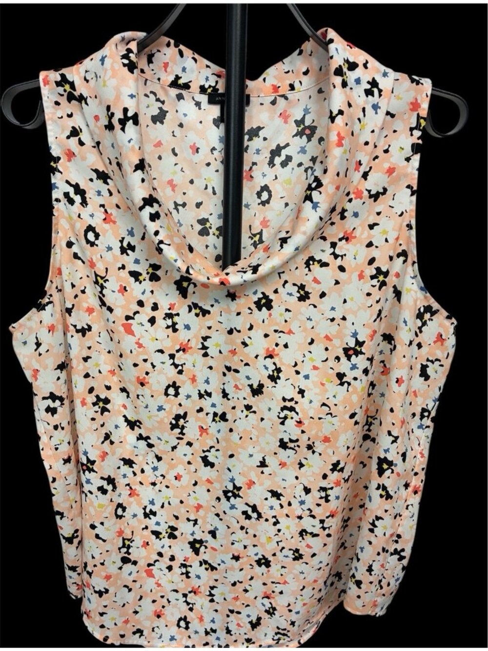 Ann Taylor Sleeveless Top Blouse Womens XL Cowl Neck Peach Coral Floral